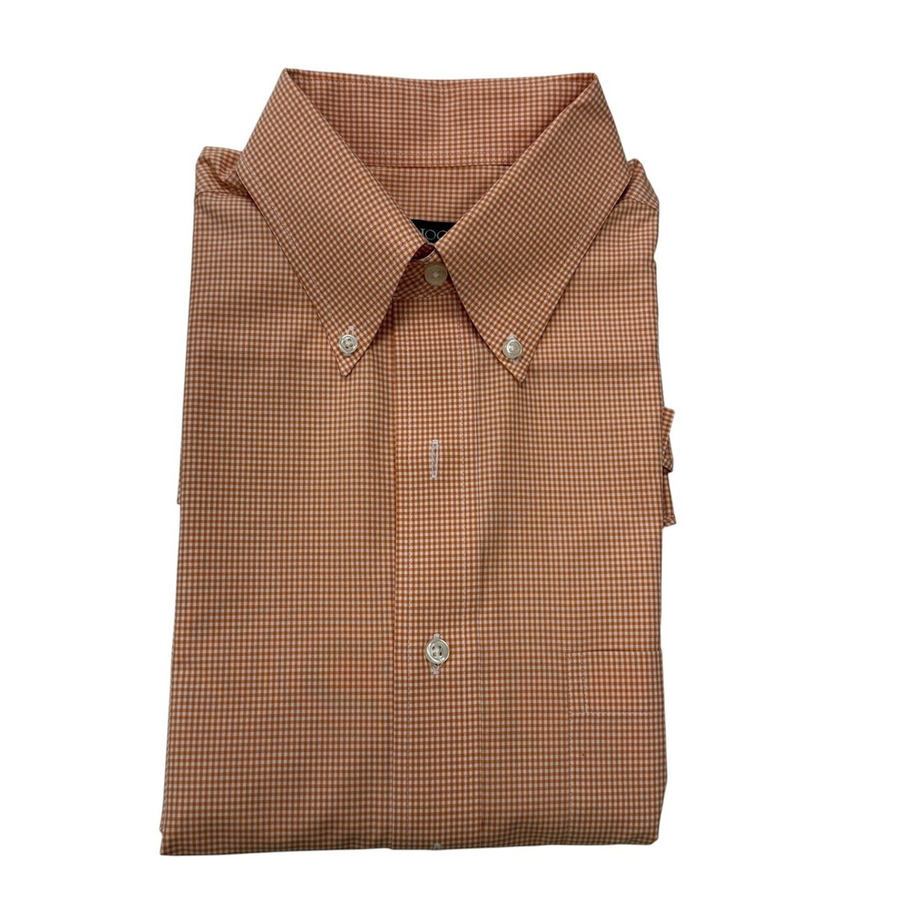 Jos. A Bank Travelers Orange Gingham Cotton Button Down Shirt Mens Medium Short